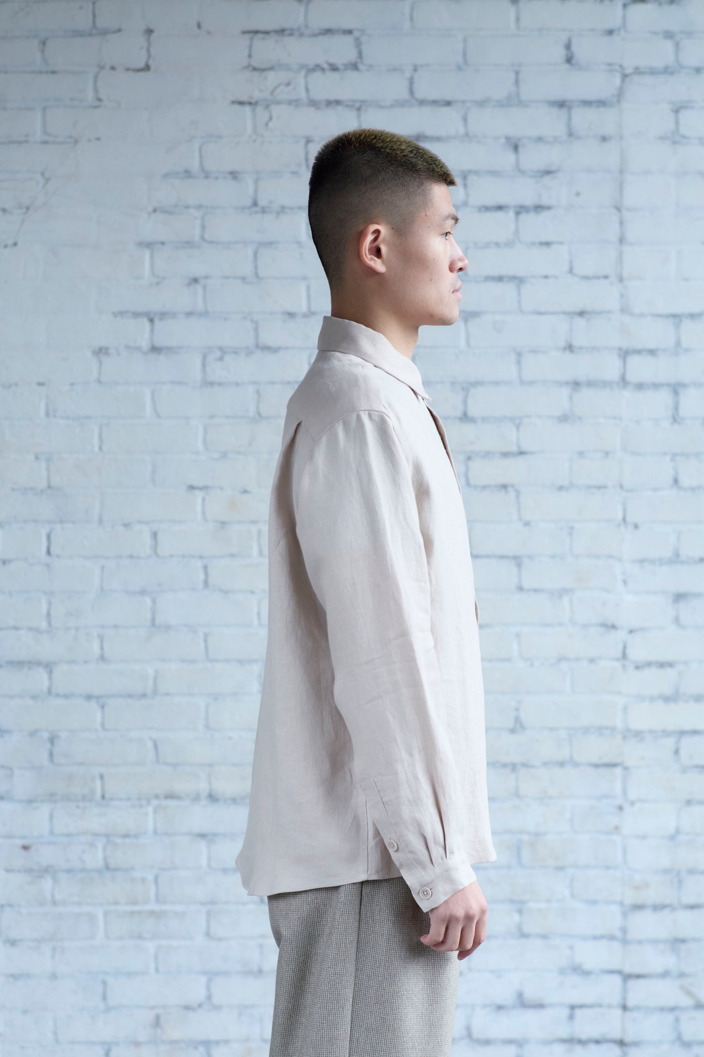 Dress Shirt in Bone Linen Twill